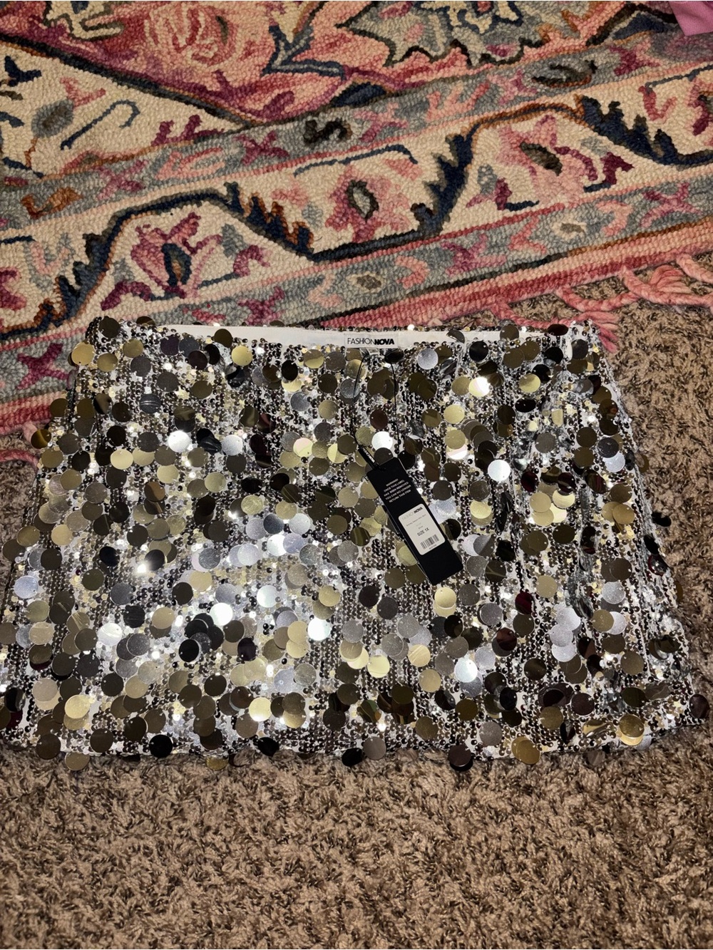 Fashion Nova Silver Sequin Mini Skirt